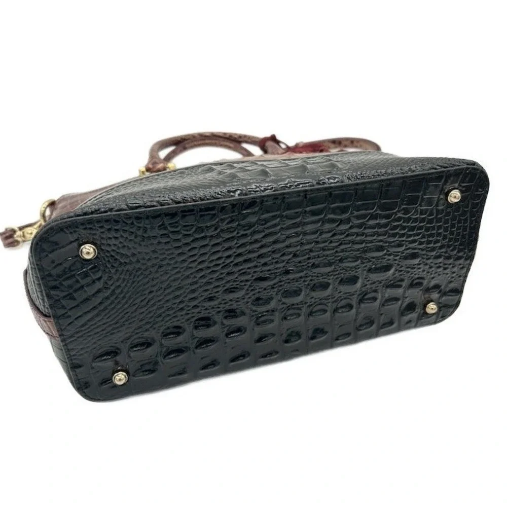 Brahmin Duxbury Satchel Handbag Crocodile Embossed Leather Burgundy Black Gold